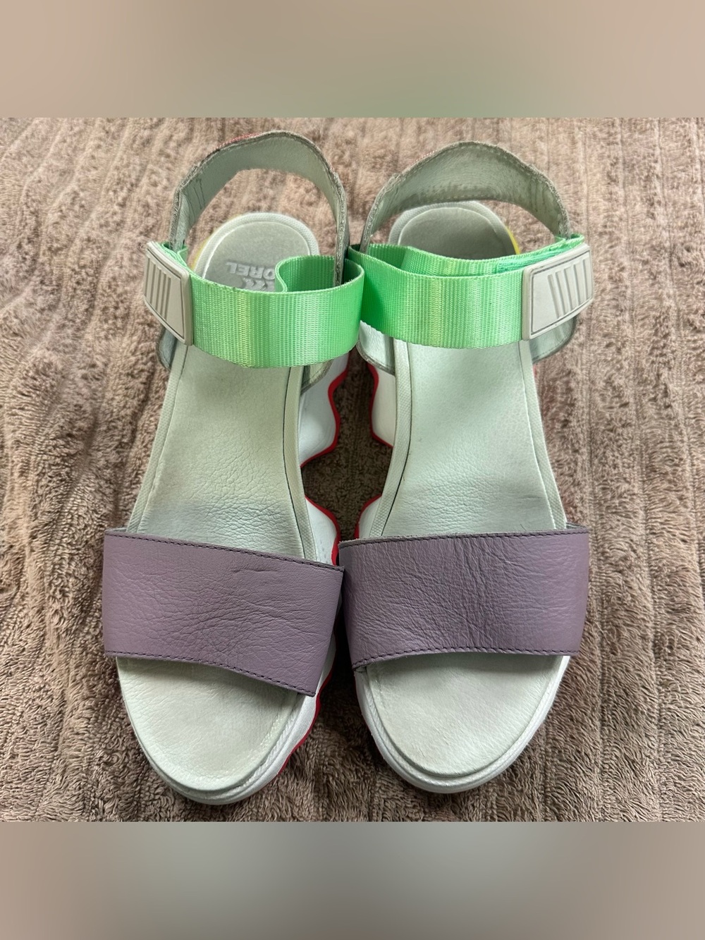 Sorel Kinetic Women’s Colorblock Sandal in Lime Green and Lavender SZ:8.5